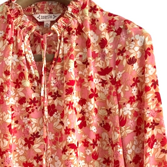 🌺MED•NWT•NANETTE LEPORE•FADE OUT PINK GORGEOUS LONG SLEEVE FLORAL BOHO BLOUSE🌺 - Picture 10 of 12